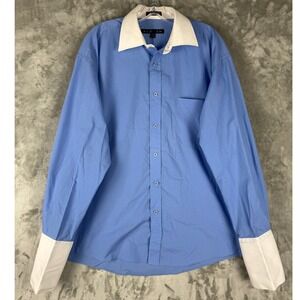 NEW GEN Mens Dress Shirt Blue White Collar Cuffs Long Sleeve Button Up Size M‎